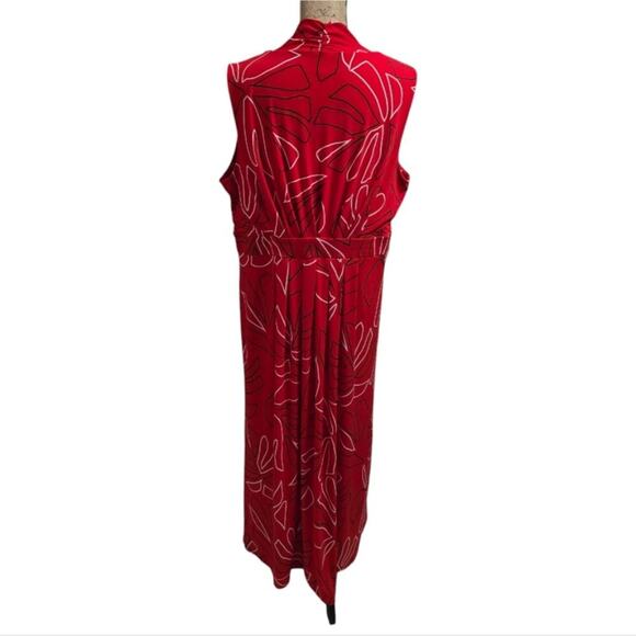 Chico's Red and White Leaf Print Pleated Maxi Dress‎ Size 3 XL - Picture 4 of 7